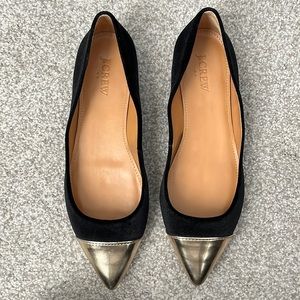 Jcrew Black Velvet Gold Pointed Toe Flat
